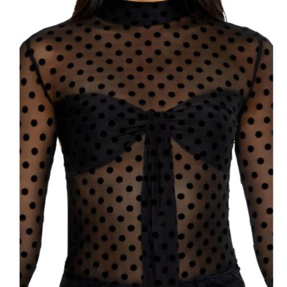 Forever 21 Mesh Polka Dot Mock Neck Sheer Top Black Large NWT - Picture 10 of 13